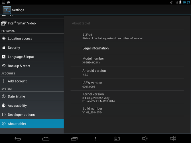  The Android* platform is Teclast X89HD, Android 4.2.2