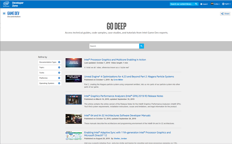 Intel Go Deep curated content landing page