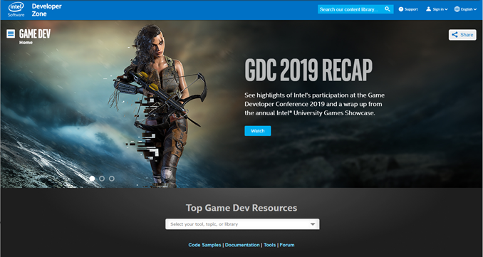 Intel Software Game Development landing page