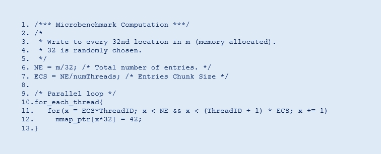 Figure 3. Pseudocode showing the simple microbenchmark computation used in this study