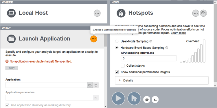 Run a default Hotspots analysis with Hardware Event-Based Sampling selected